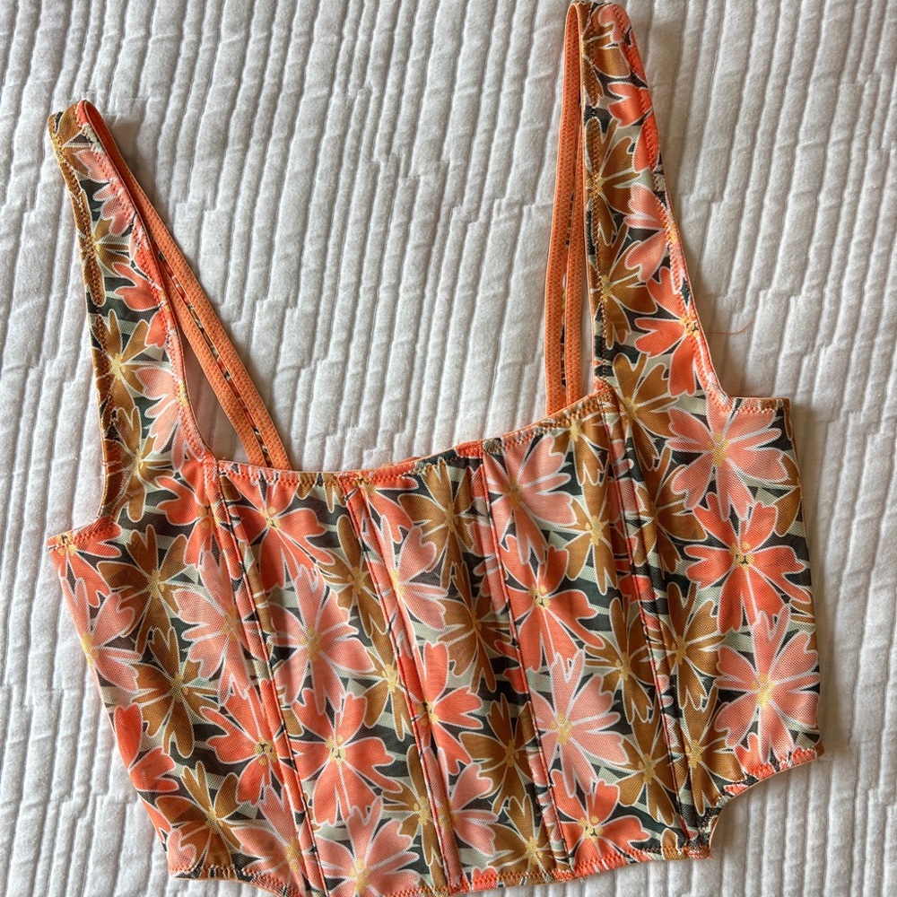 Pink and Green Sleeveless Bustier Tank Top